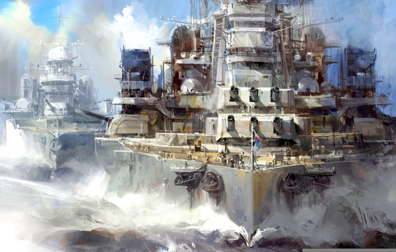 Фото обои масло, картина, холст, &ampquot;Линейные корабли в строю, &ampquot; WW2