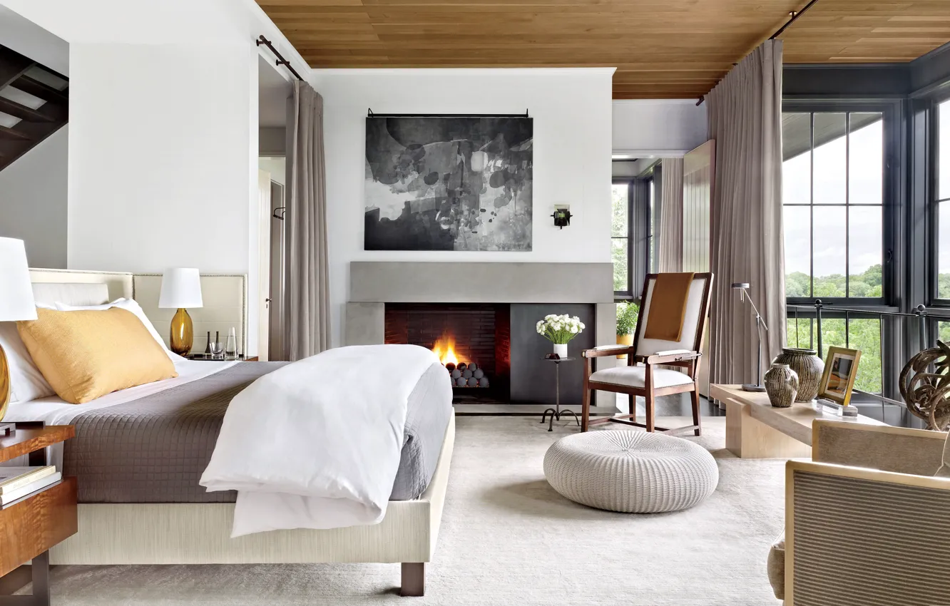 Фото обои design, style, interior, bedroom with fireplaces