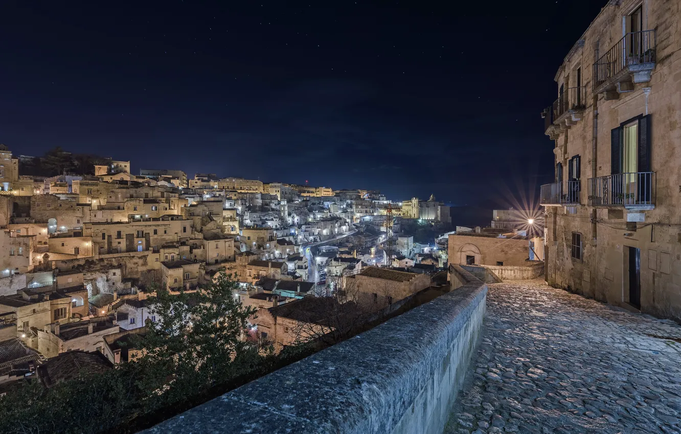 Фото обои italy, cityscape, longexposure, nightscape, basilicata, matera