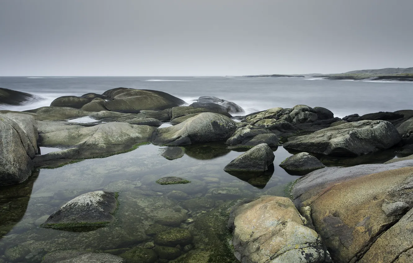 Фото обои море, камни, побережье, Норвегия, Larvik