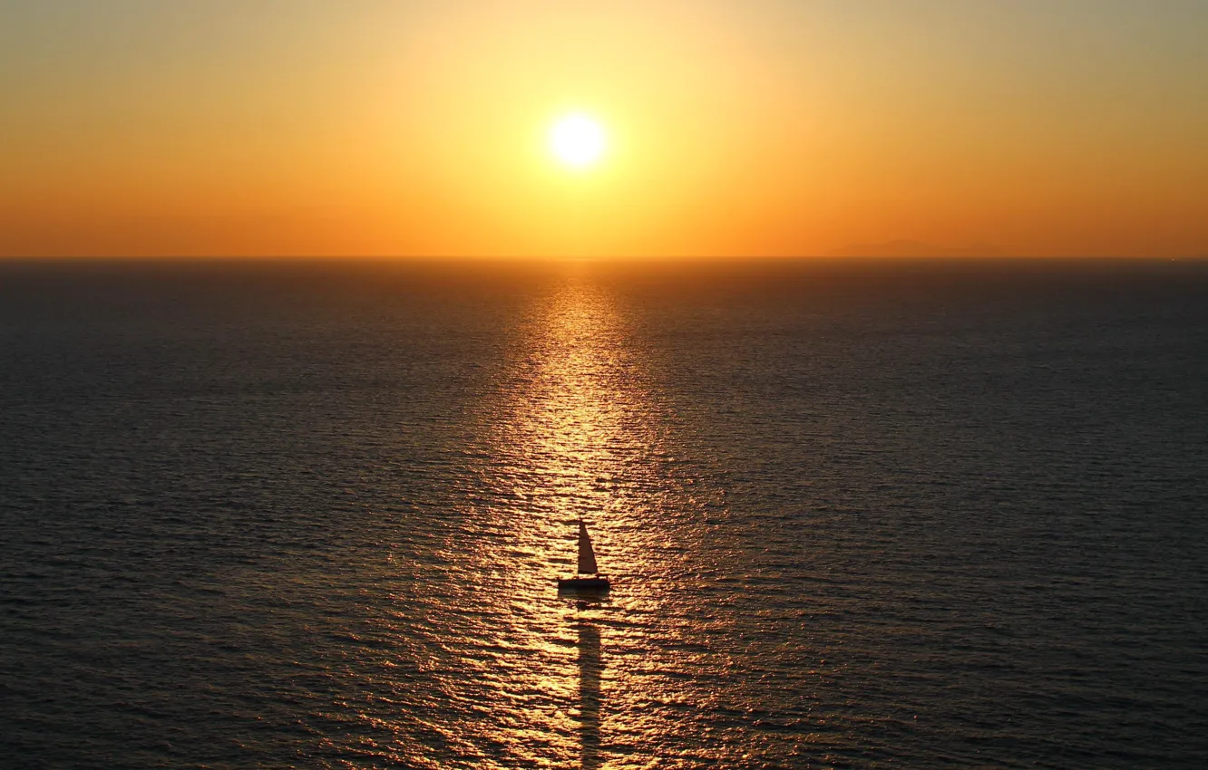 Фото обои sea, sun, ship, reflection, horizon, sail