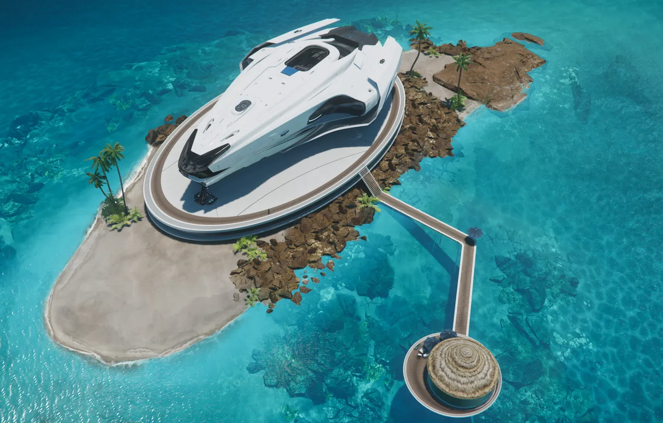 Фото обои море, пляж, корабль, курорт, Explorer, Star Citizen, Origin, 600i