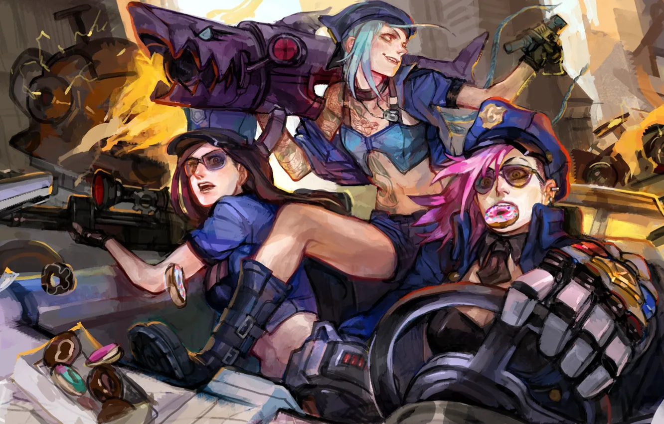 Фото обои League of Legends, Caitlyn, Jinx, Sheriff of Piltover, Loose Cannon, Piltover Enforcer