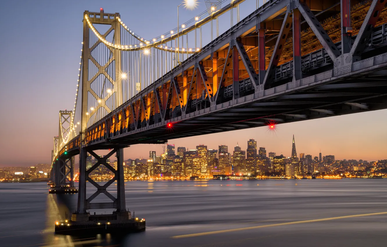 Фото обои мост, город, огни, Калифорния, США, Сан - Франциско