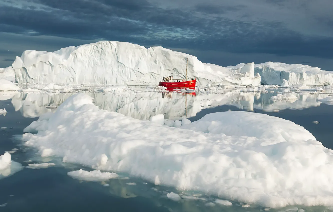 Фото обои Boat, Greenland, Icebergs, Icefjord