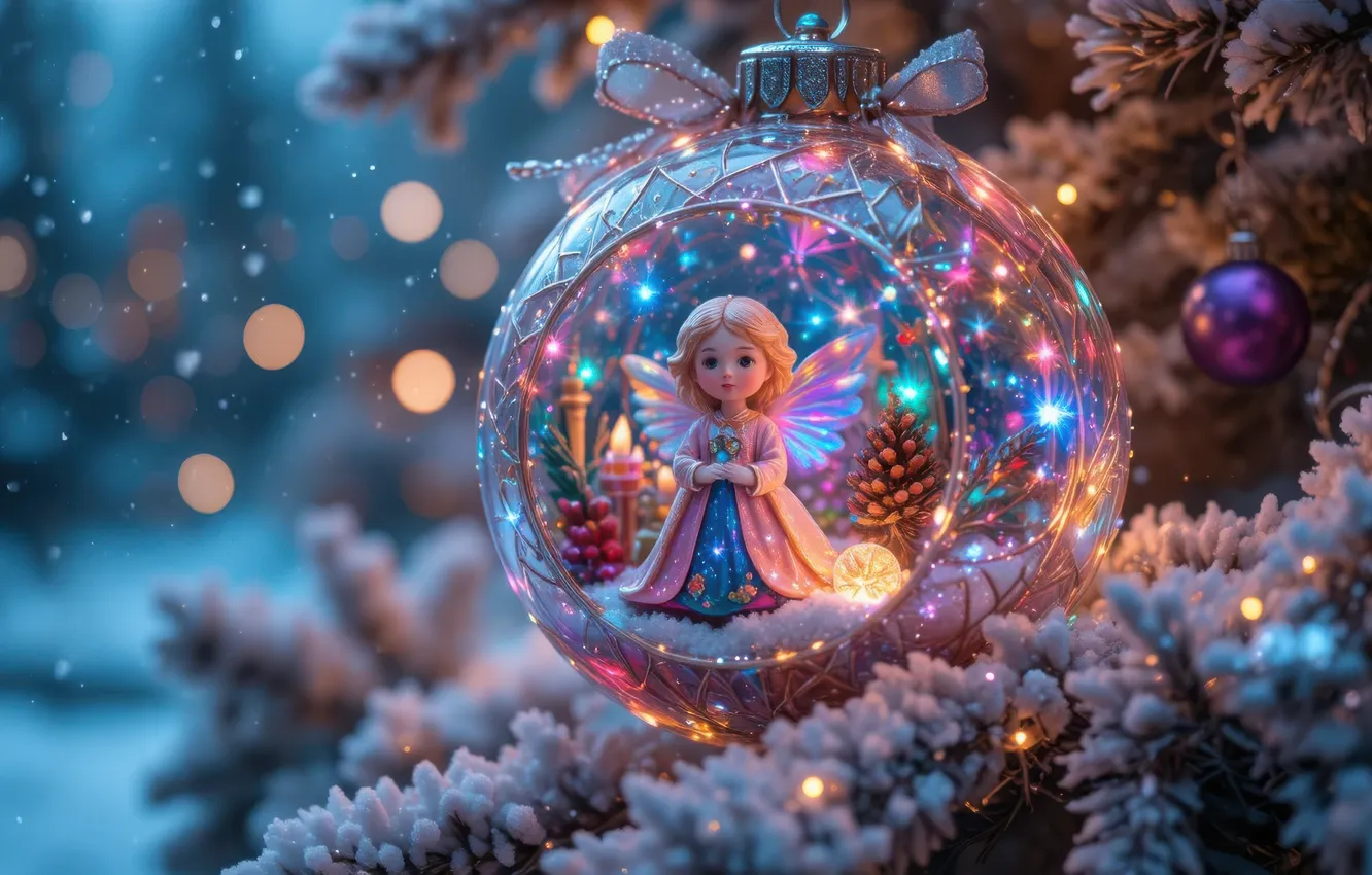 Фото обои зима, иней, свет, снег, ветки, огни, прозрачный, сияние