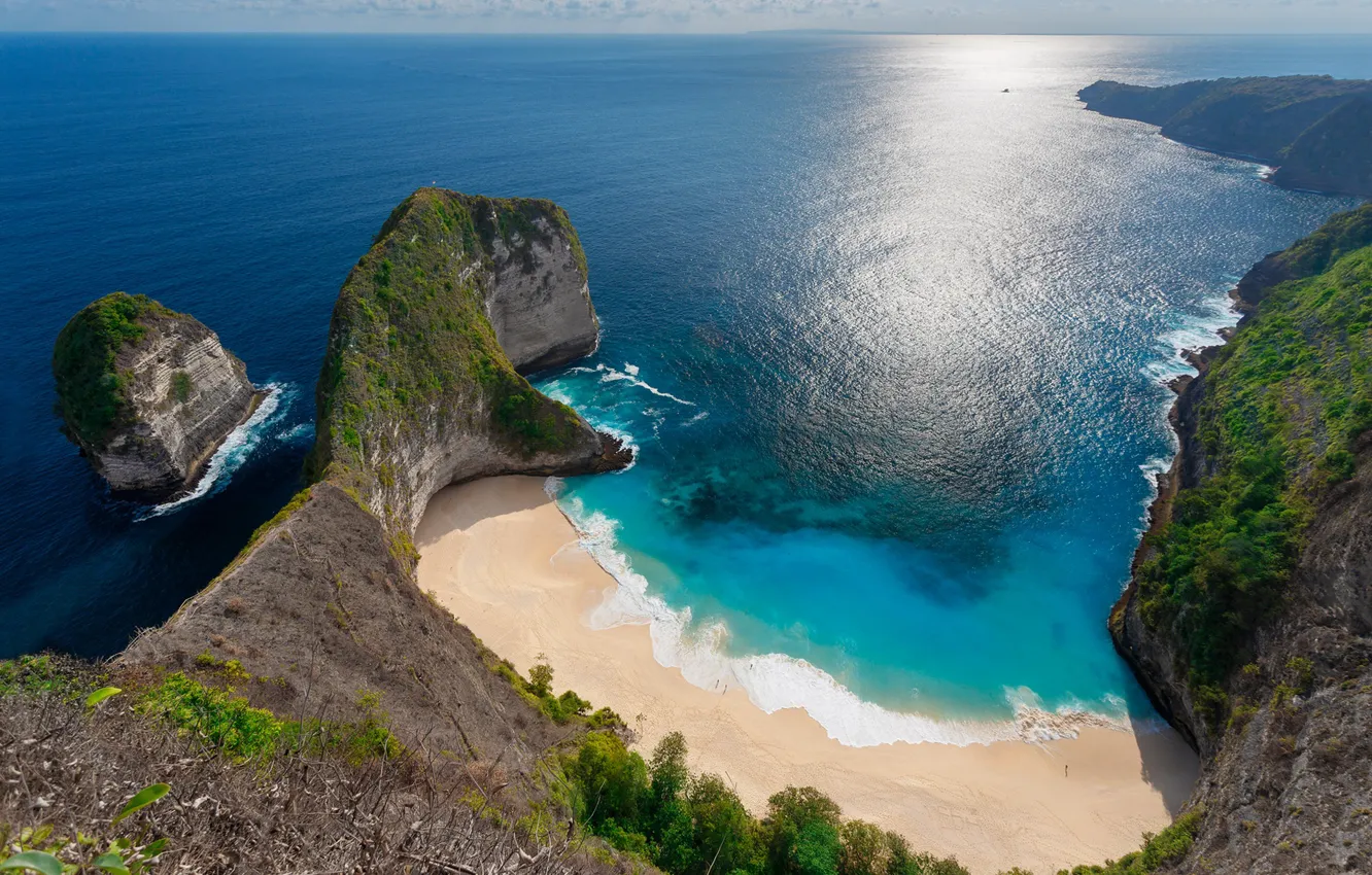 Фото обои океан, скалы, побережье, бухта, горизонт, Индонезия, водная гладь, Индийский океан