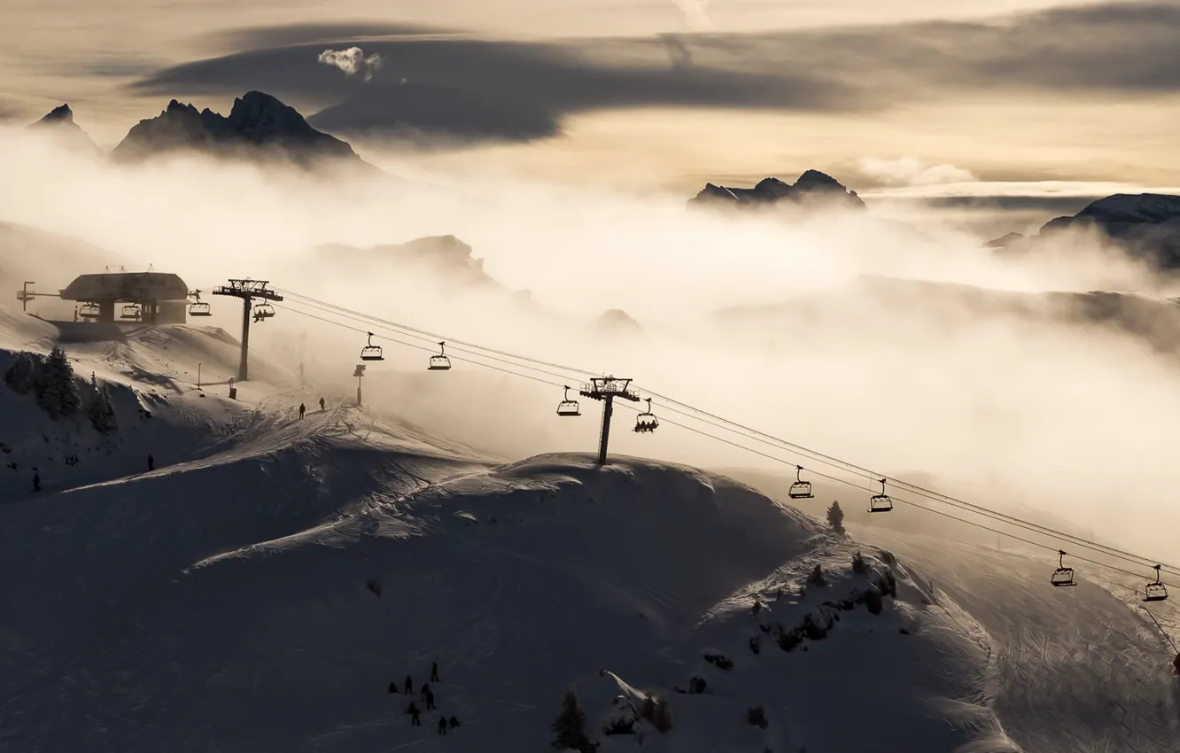 Фото обои зима, горы, France, канатная дорога, Rhone-Alpes, Chatel