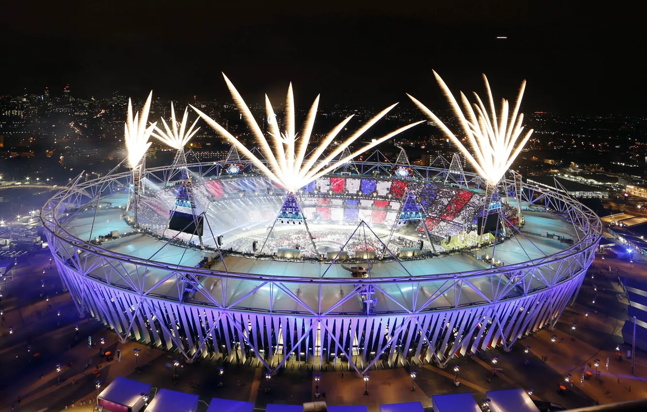 Фото обои город, Лондон, Салют, стадион, иллюминация, London 2012, Олимпийские игры, London 2012 Olympic games
