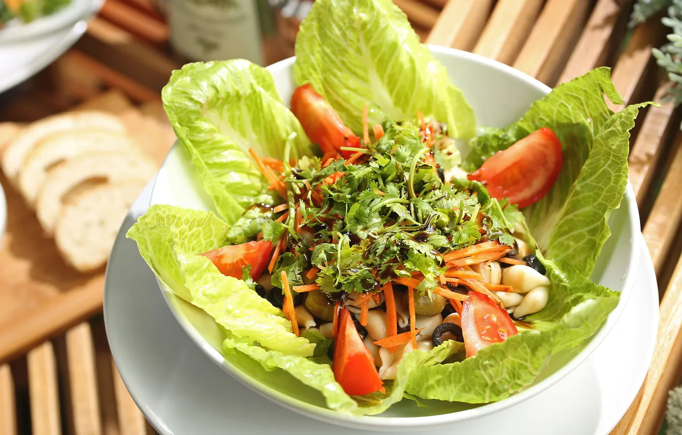 Фото обои листья, овощи, помидоры, салат, чери