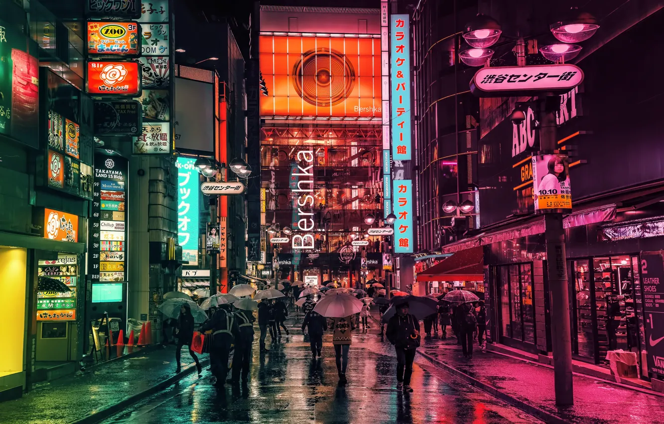 Фото обои city, lights, Japan, night, street, Asia