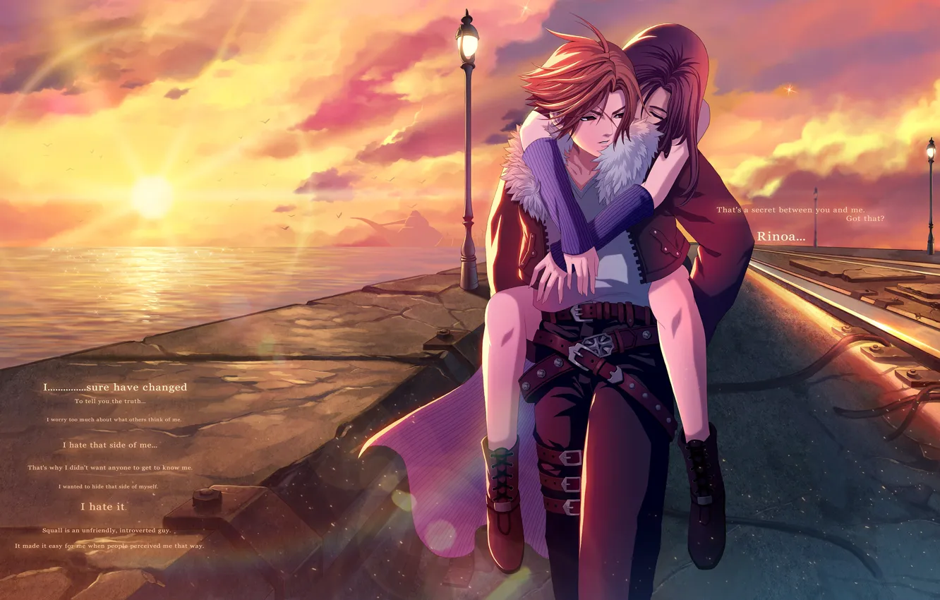 Фото обои девушка, закат, парень, двое, Final Fantasy VIII