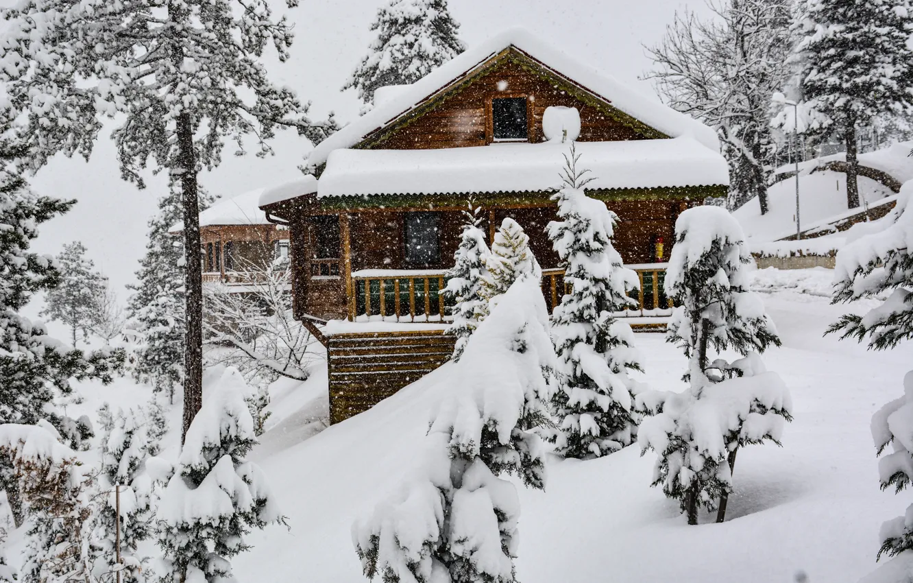 Фото обои Природа, Снег, Дом, House, Nature, Snow, Зимний Лес, Winter Forest