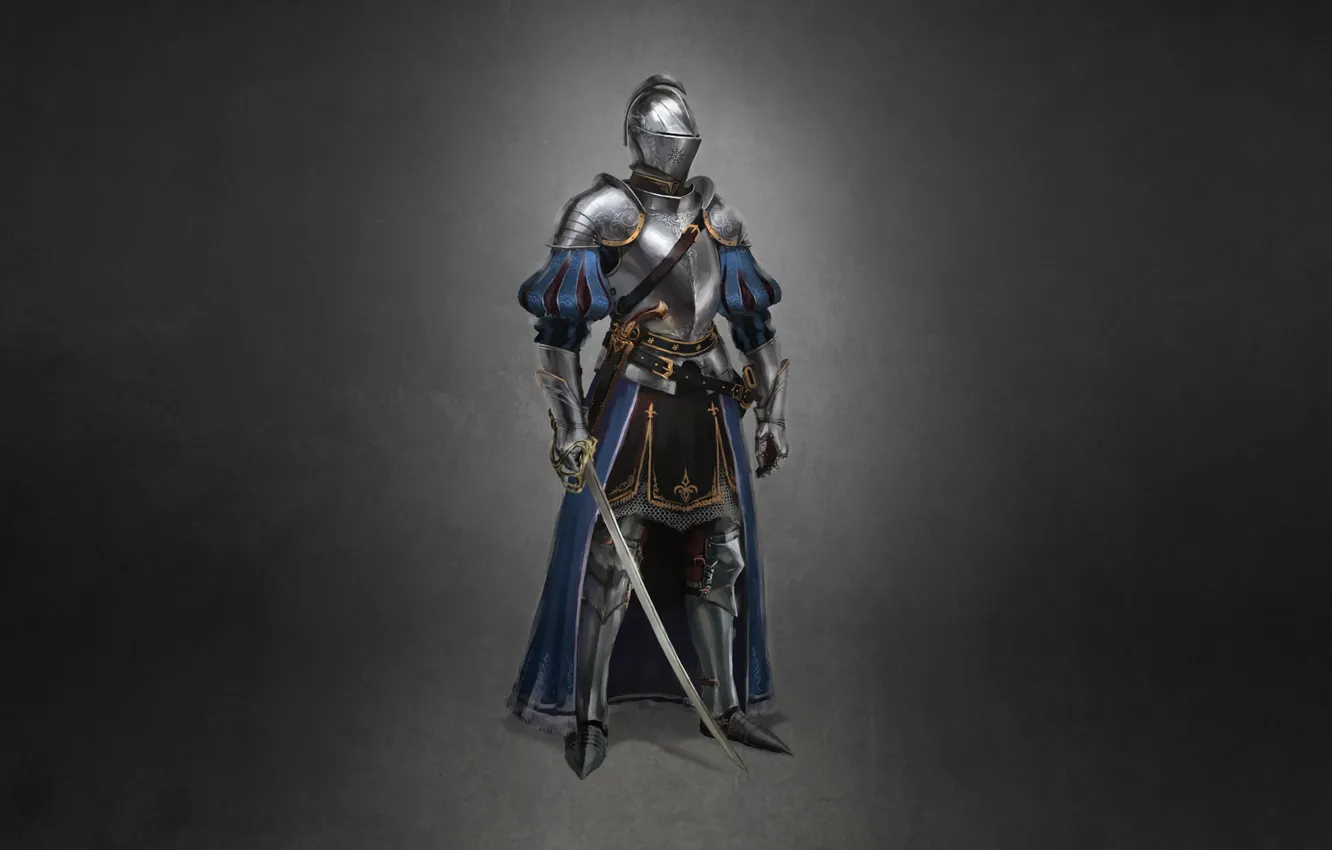 Фото обои минимализм, меч, доспехи, воин, арт, sword, armor, art