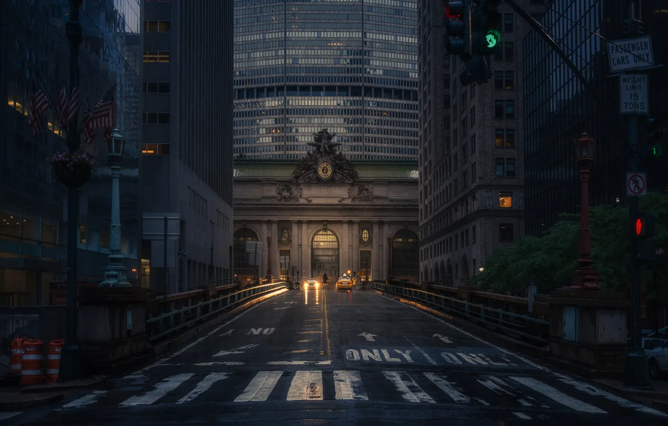 Фото обои улица, такси, New York, Grand Central Terminal, Центральный вокзал