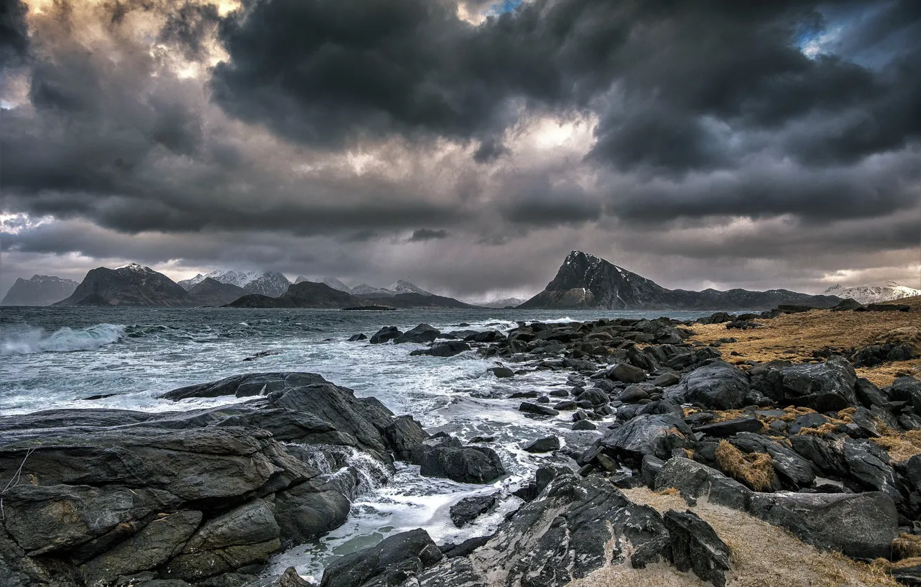 Фото обои море, скалы, побережье, Норвегия