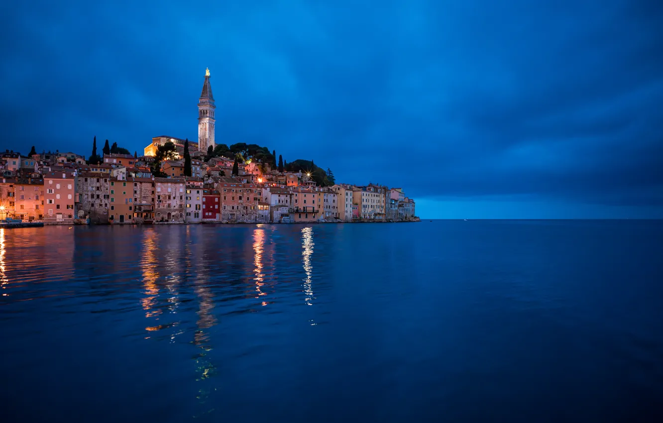 Фото обои море, здания, дома, горизонт, Хорватия, Istria, Croatia, Адриатическое море