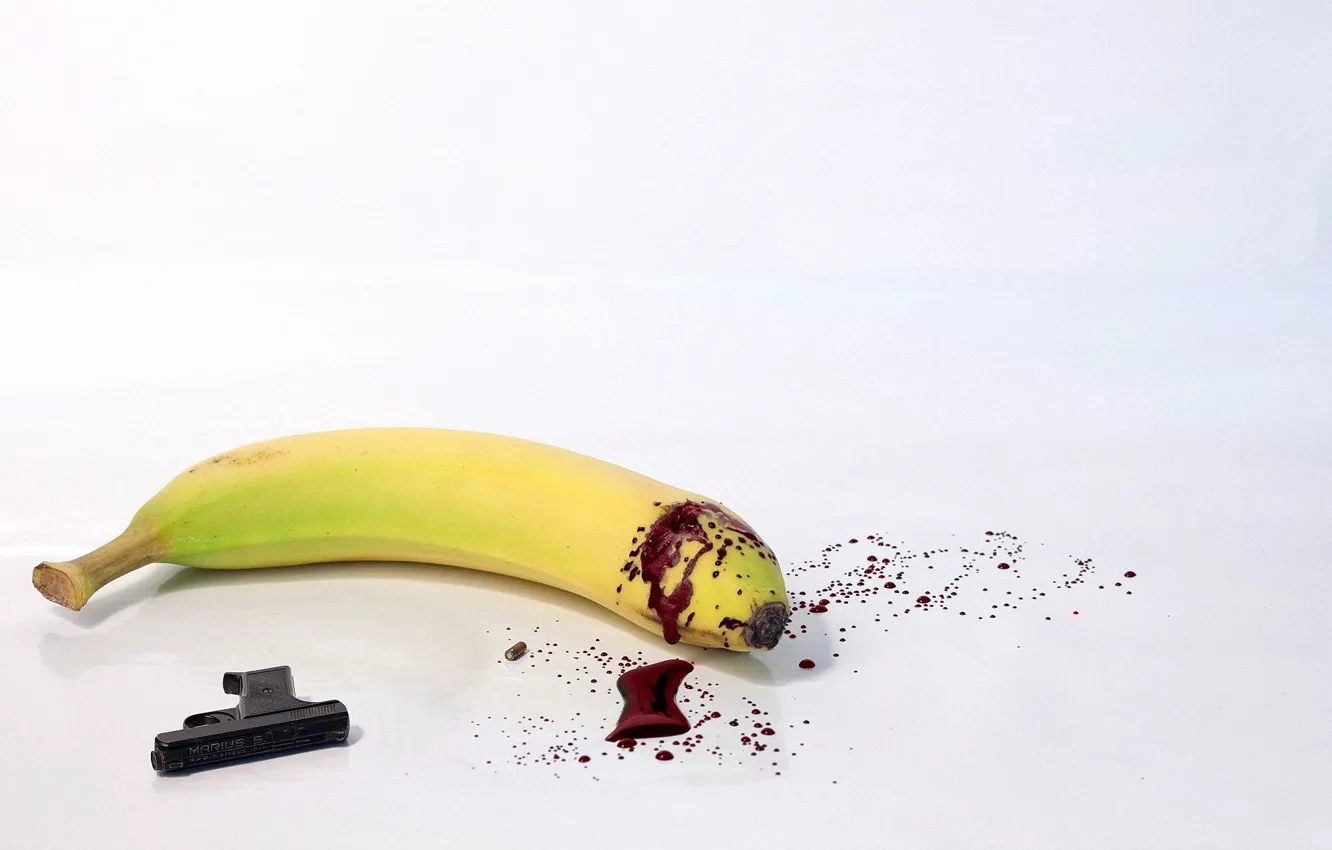 Фото обои пистолет, банан, лужа крови, Суицид