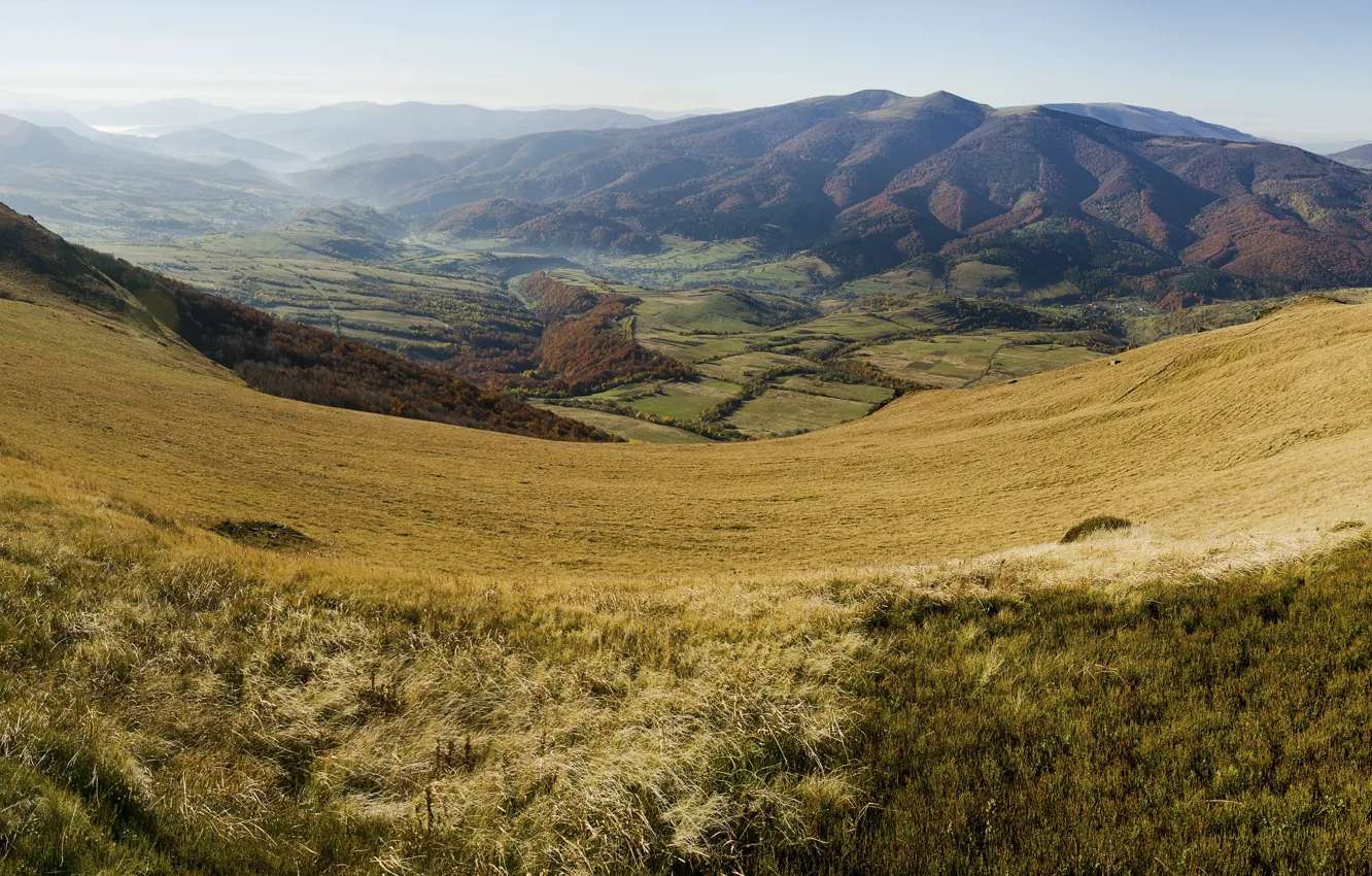 Фото обои осень, панорама, Украина, Карпаты, Вододельный хребет, Восточные Бескиды