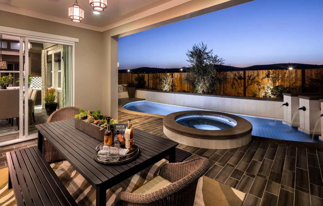 Фото обои вилла, интерьер, бассейн, терраса, столовая, luxury outdoor living