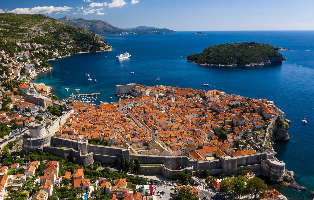Фото обои море, остров, дома, панорама, Хорватия, Croatia, Дубровник, Dubrovnik