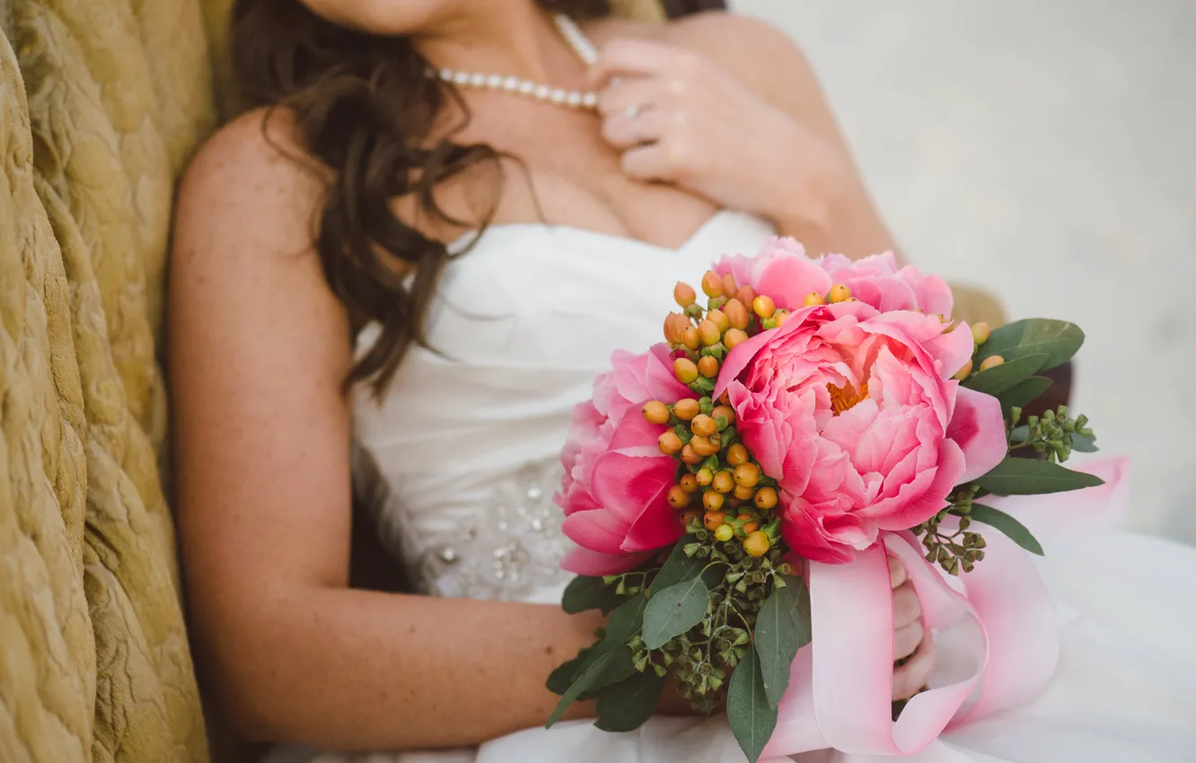 Фото обои цветы, букет, невеста