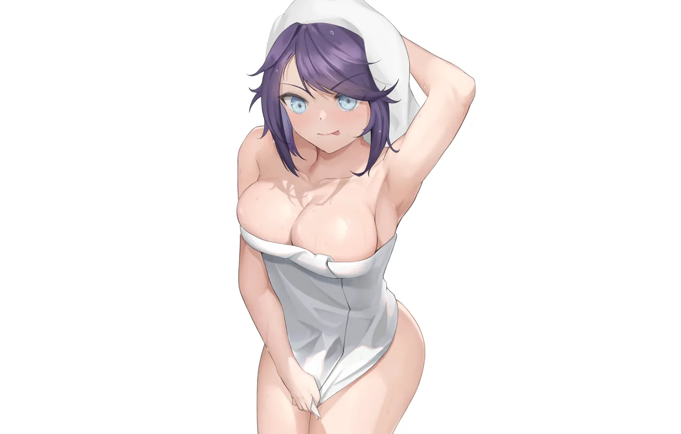 Фото обои girl, sexy, wet, anime, bath, pretty, purple, babe