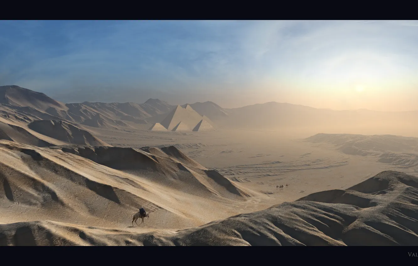 Фото обои песок, небо, лучи, пейзаж, природа, пустыня, долина