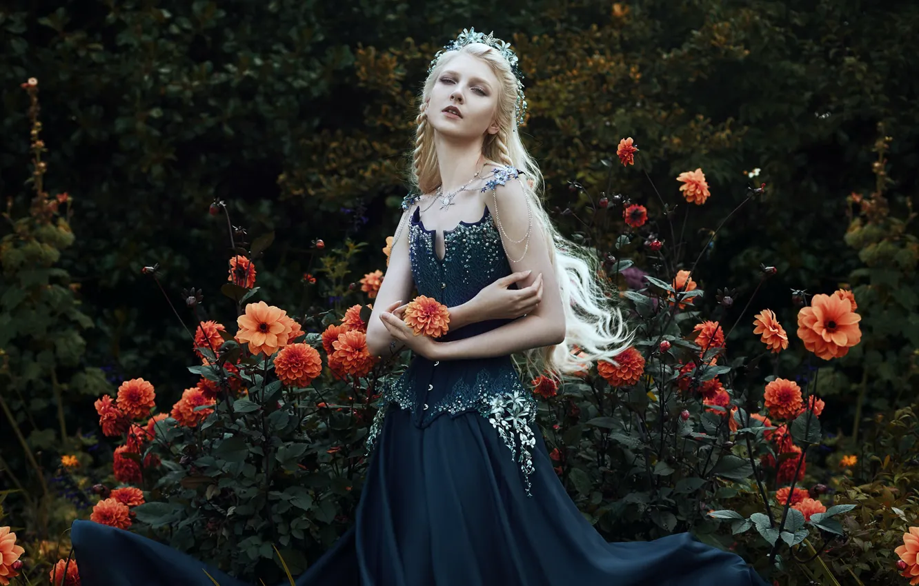 Фото обои лето, девушка, цветы, Bella Kotak