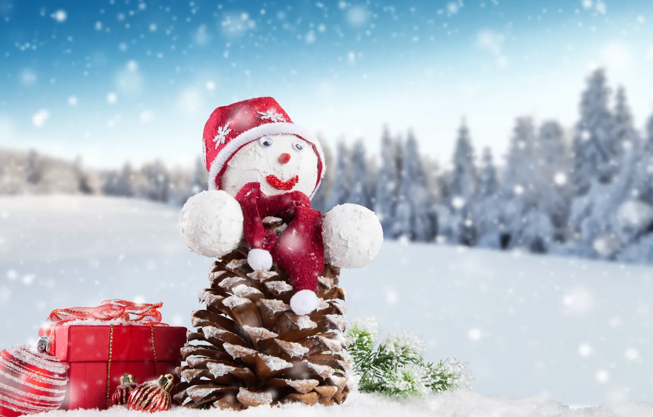 Фото обои Новый Год, Рождество, снеговик, Christmas, winter, snow, Merry, decoraton