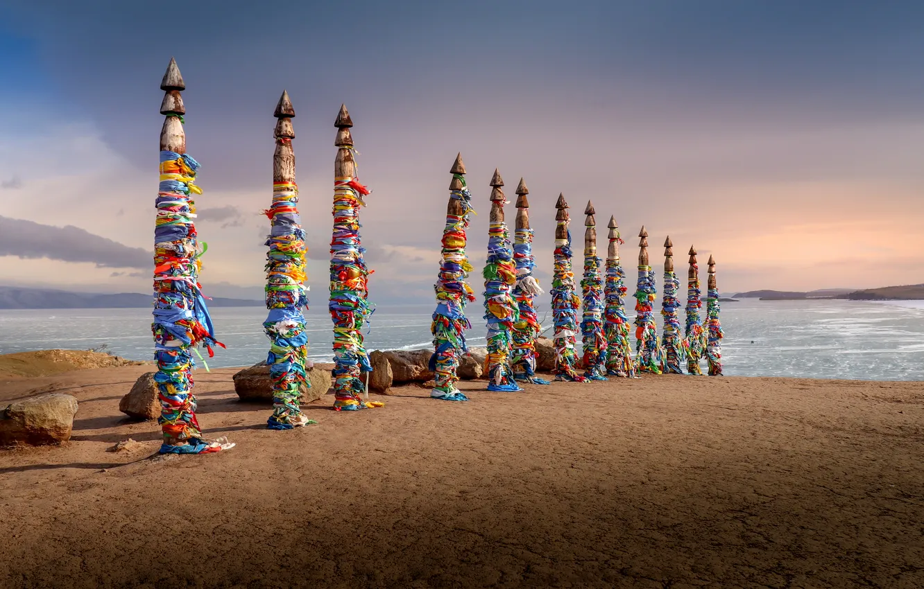 Фото обои beach, sea, fabrics, poles, tradition, culture