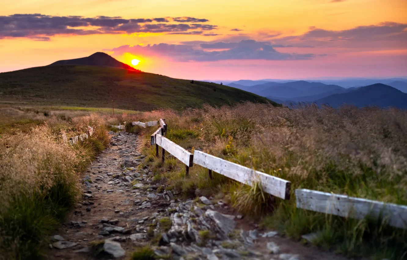 Фото обои Закат, Горизонт, Красота, Sunset, Sunlight, Wilderness, Простор, Солнечный свет