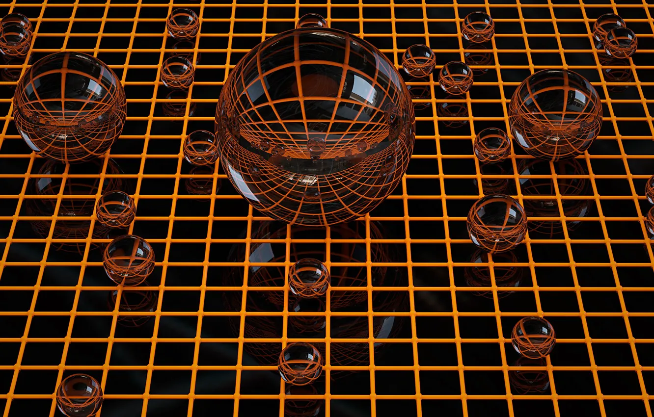 Фото обои стекло, шары, сеть