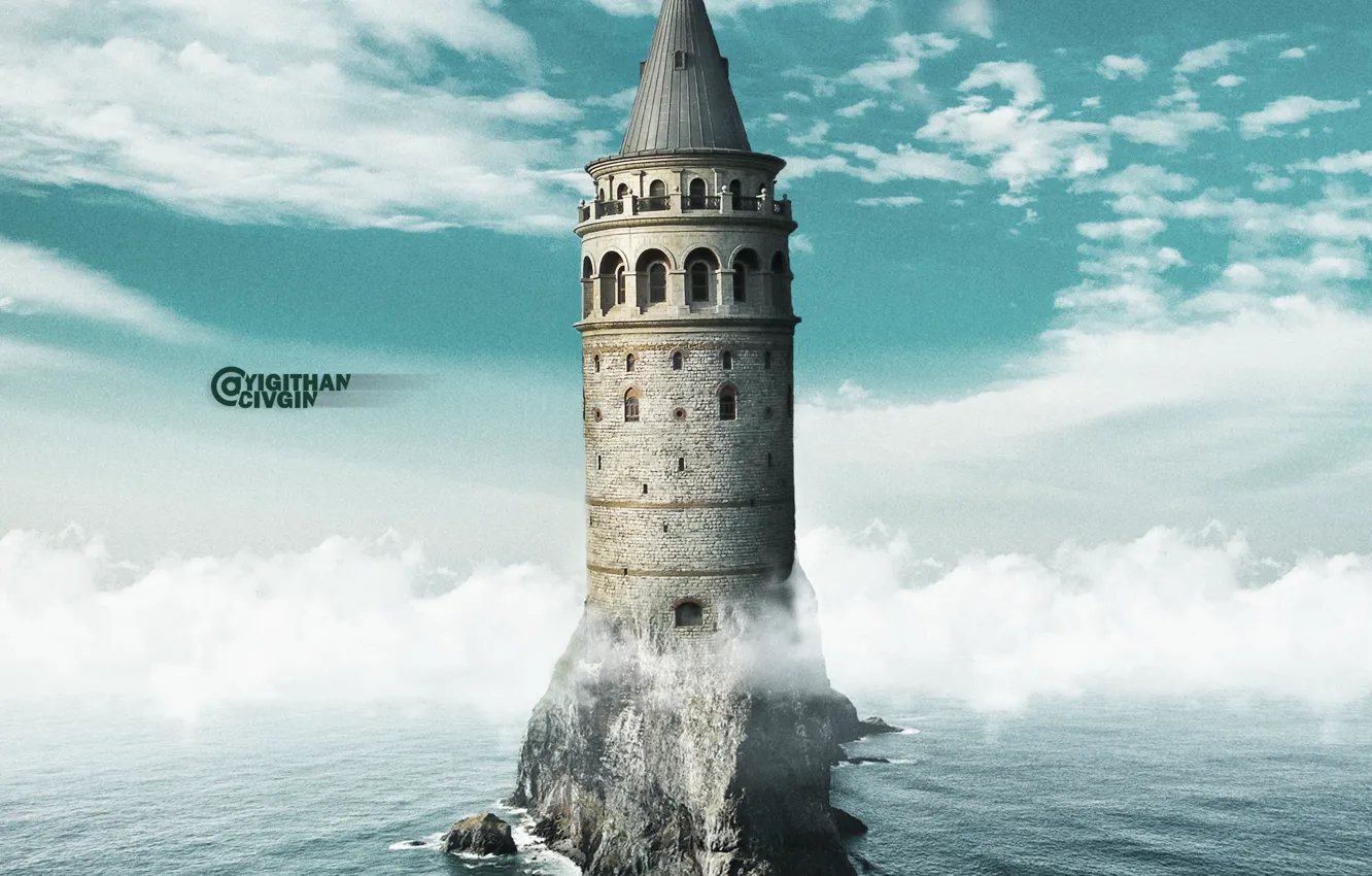 Фото обои tower, sea, photomanipulation, istanbul, surreal, manipulation, photomanipulate, galata tower