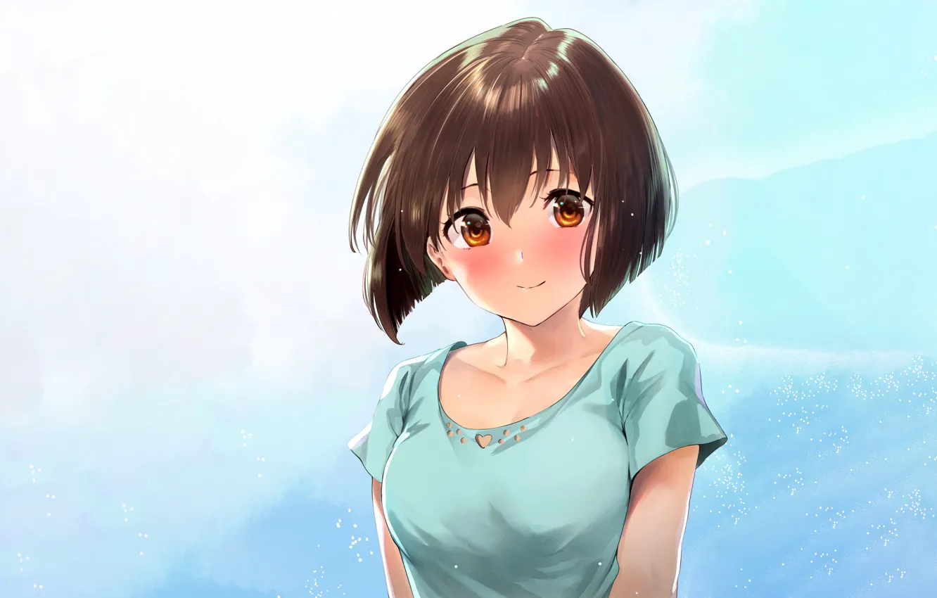 Фото обои girl, brown hair, anime, beautiful, short hair, pretty, attractive, handsome