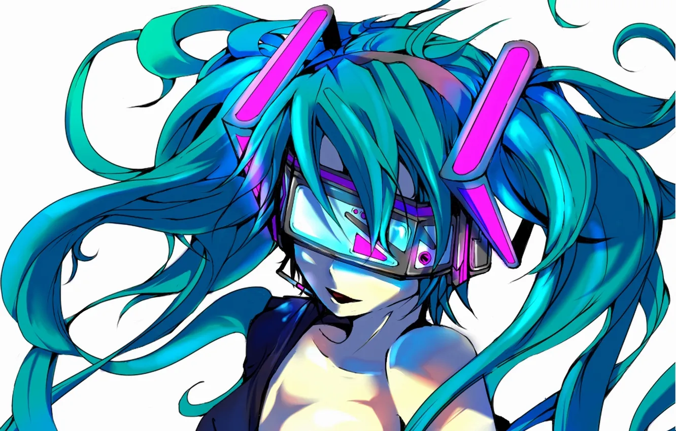Фото обои девушка, маска, арт, микрофон, vocaloid, hatsune miku, вокалоид
