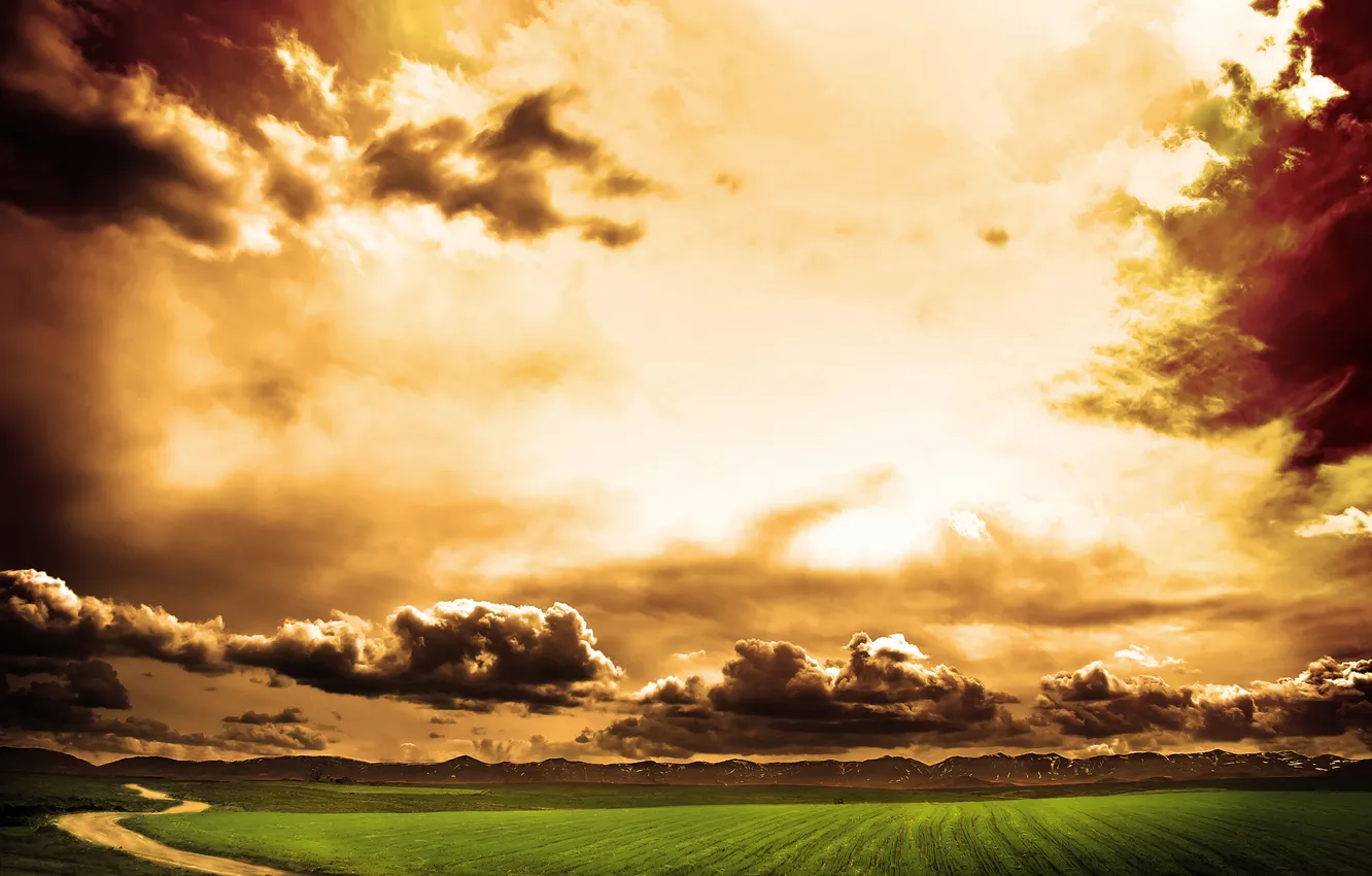 Фото обои дорога, поле, небо, облака, природа, пути, путь, пейзажи