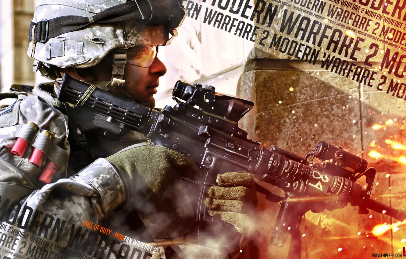 Фото обои солдат, автомат, Modern Warfare 2, патроны, call of duty, рикошет