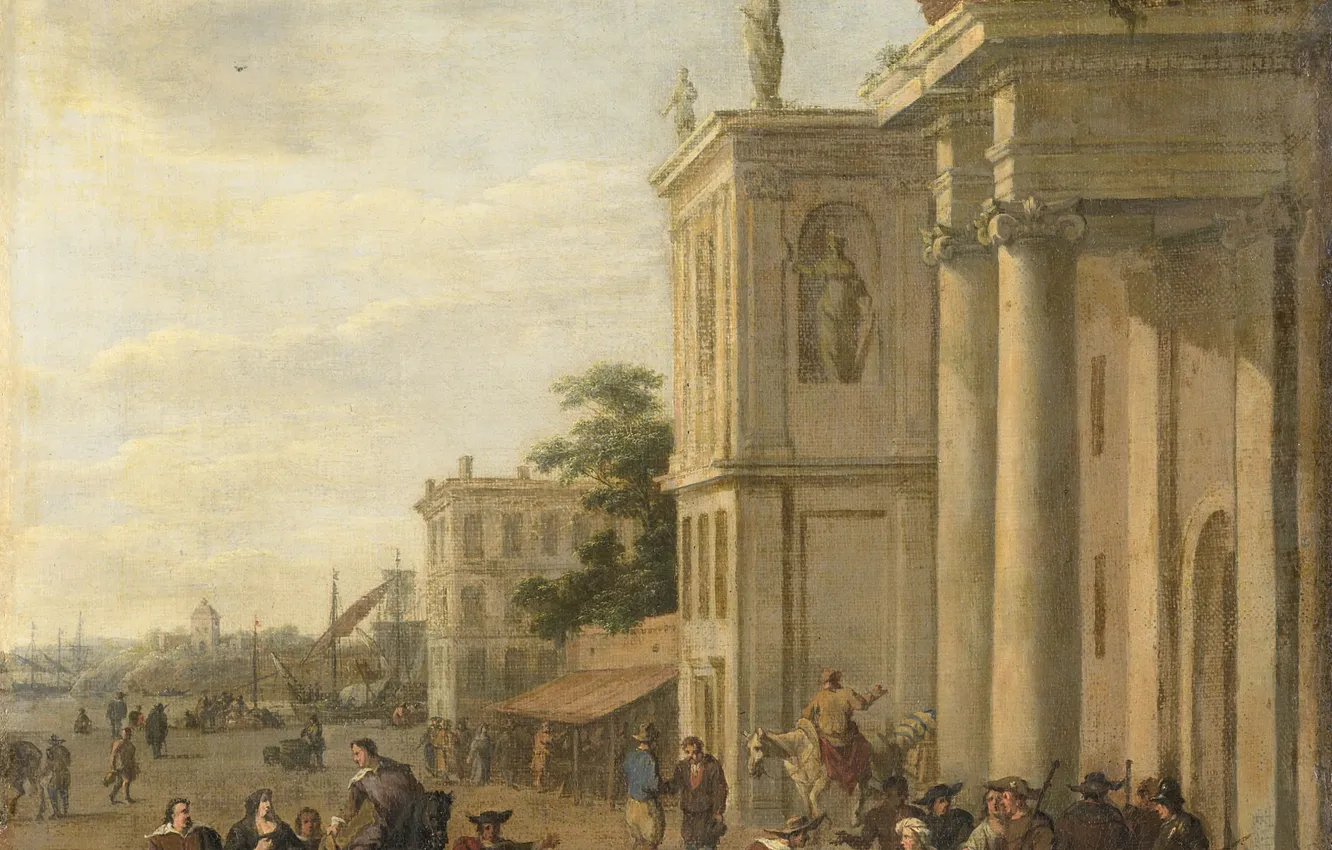 Фото обои масло, картина, холст, Якоб ван дер Ульфт, 1689, Jacob van der Ulft, Итальянский рынок