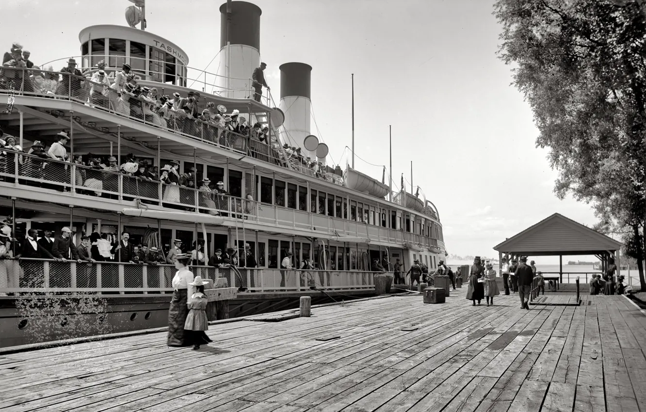 Фото обои ретро, корабль, причал, пароход, США, 1900-й год