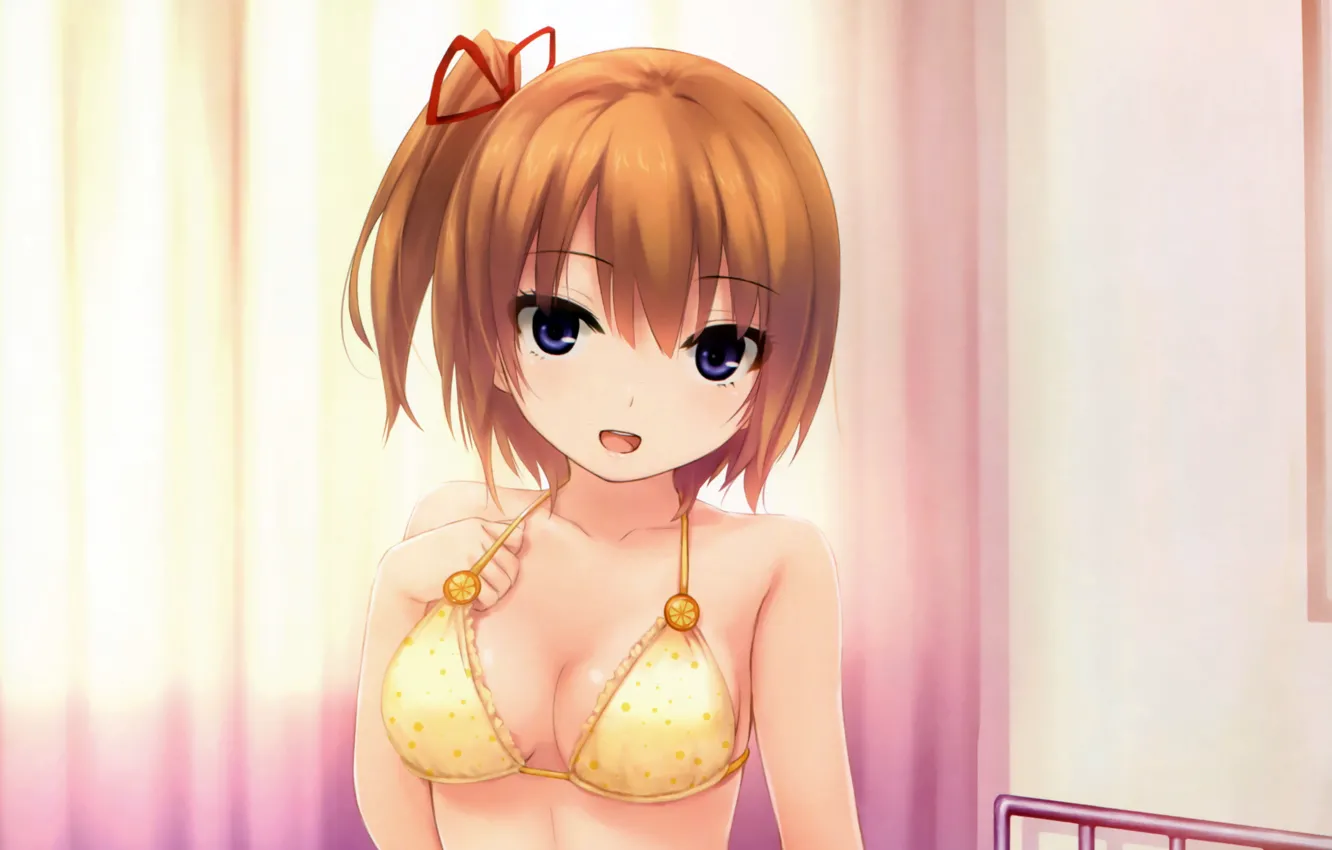 Фото обои girl, sexy, cleavage, boobs, anime, beautiful, short hair, purple eyes