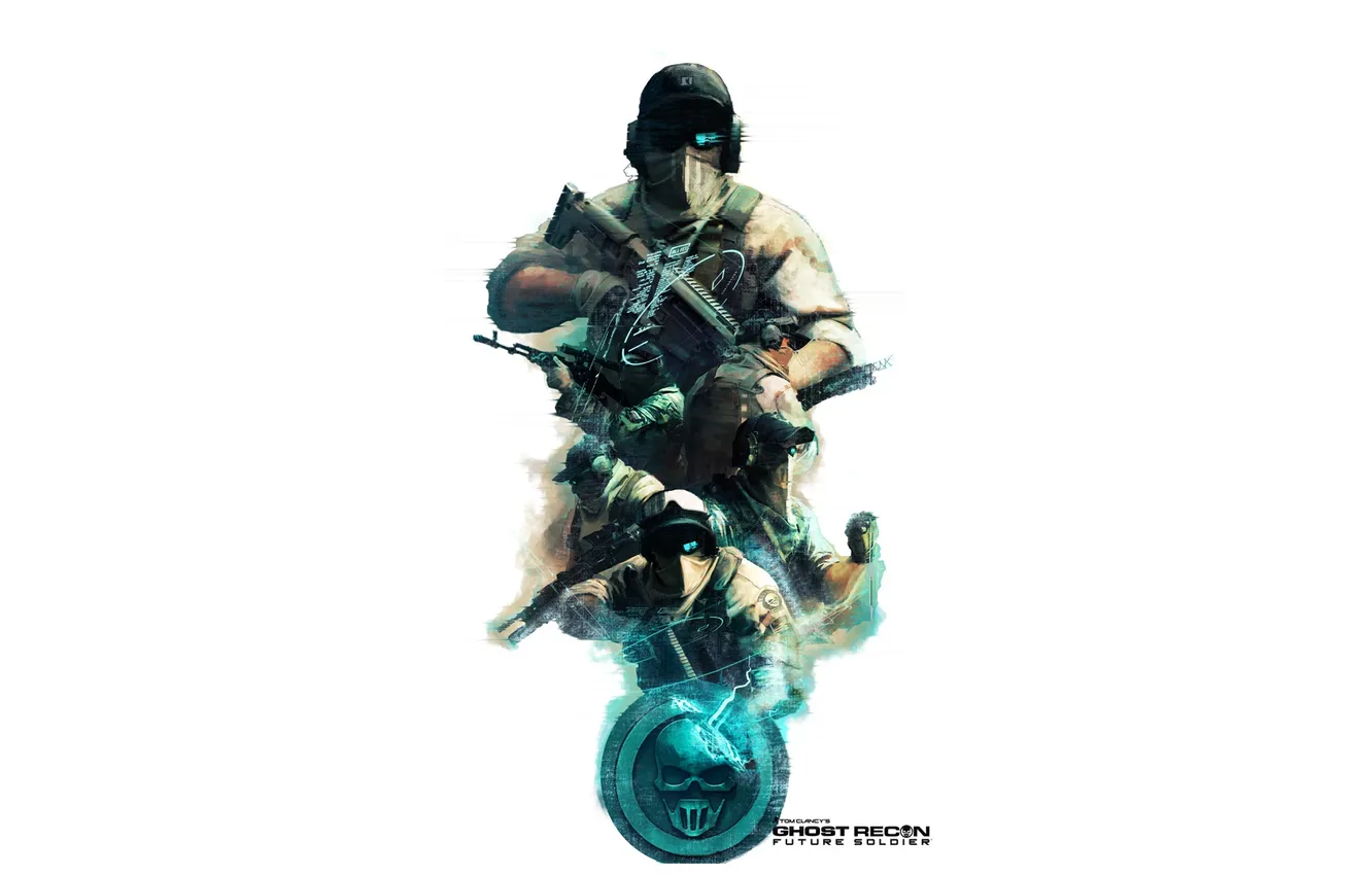 Фото обои оружие, череп, логотип, солдаты, Обои ghost recon