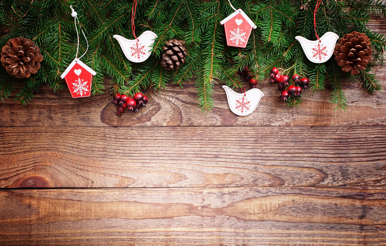 Фото обои украшения, ягоды, игрушки, елка, Новый Год, Рождество, happy, Christmas