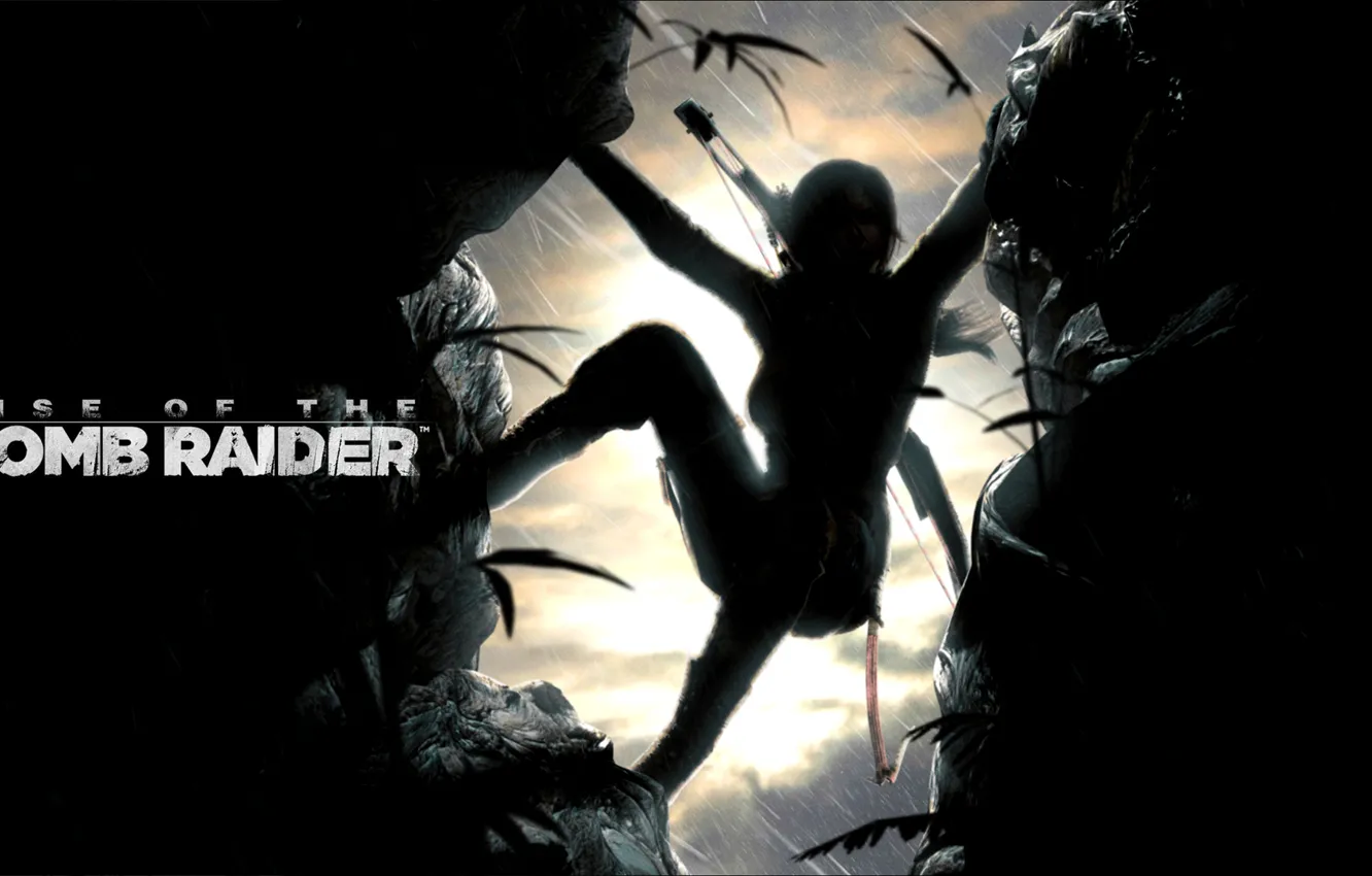 Фото обои скала, темно, lara croft, Rise of the Tomb Raider