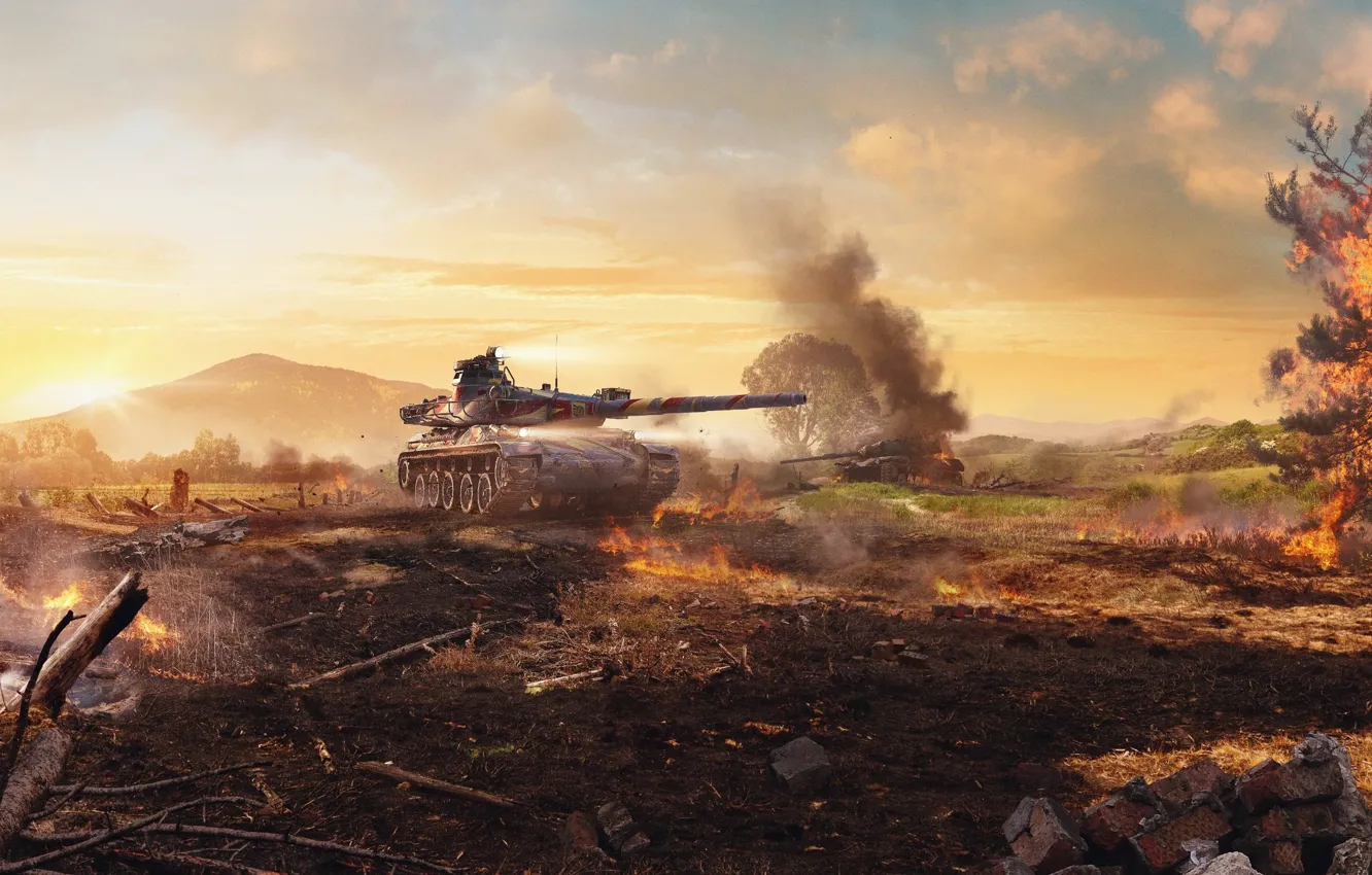 Фото обои пожар, огонь, танк, Game, Мир танков, World of Tanks, Wargaming.net, французский танк
