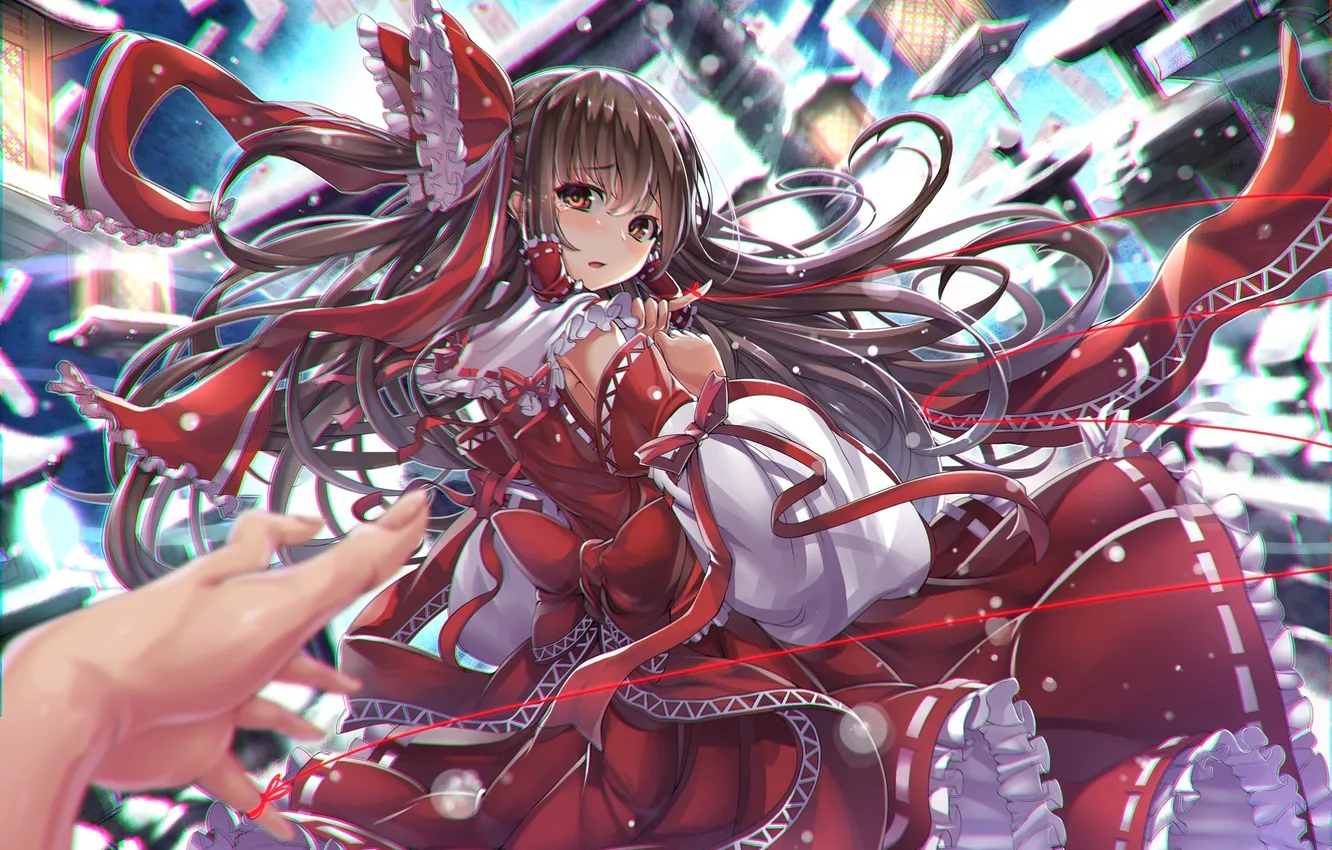 Фото обои девушка, рука, аниме, слезы, арт, touhou, hakurei reimu, kantarou