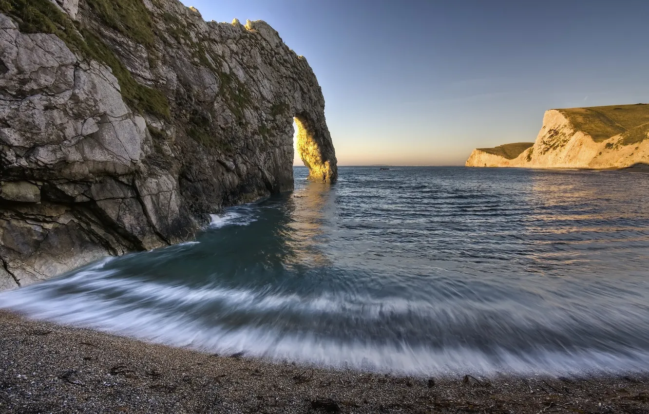 Фото обои море, пляж, небо, вода, природа, скала, скалы, арка