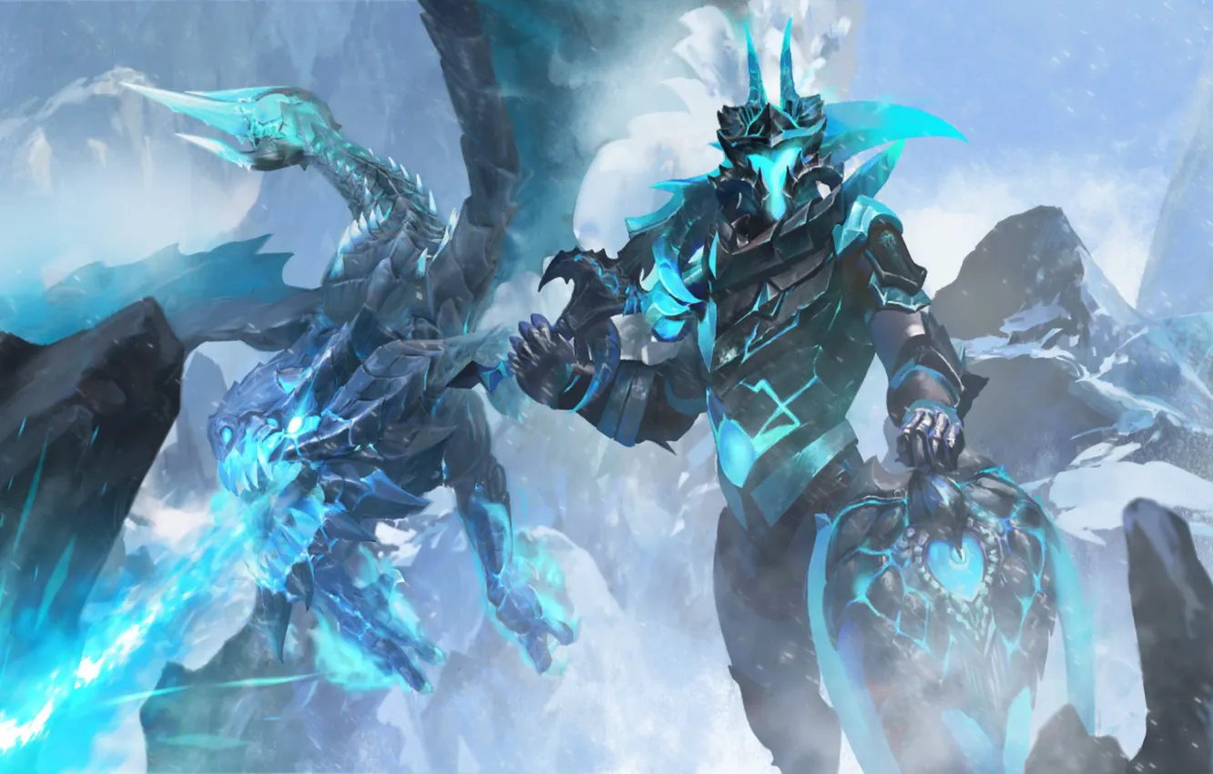 Фото обои sword, armor, winter, valve, dragon, shield, cold, dota 2