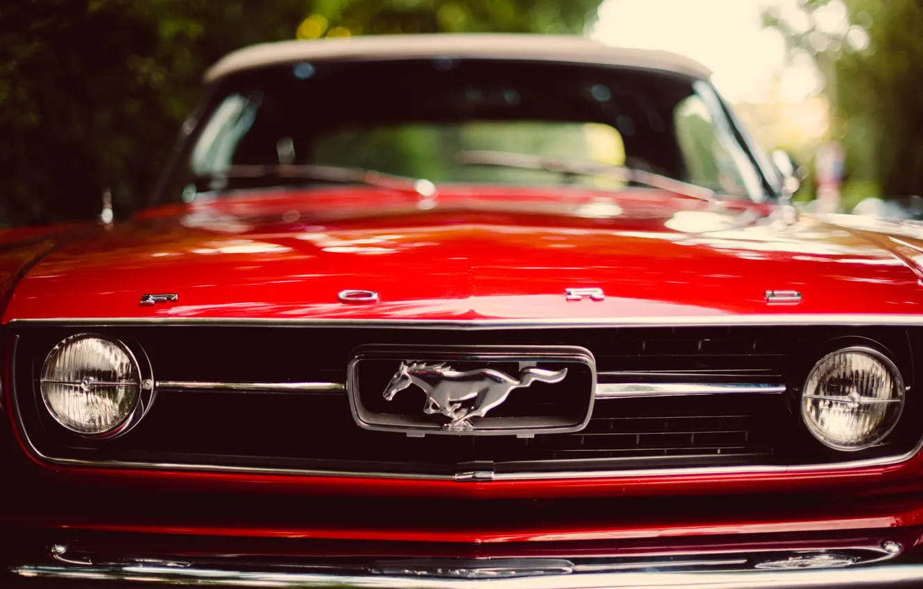 Фото обои красный, Mustang, мустанг, red, ford, форд, передок, classic