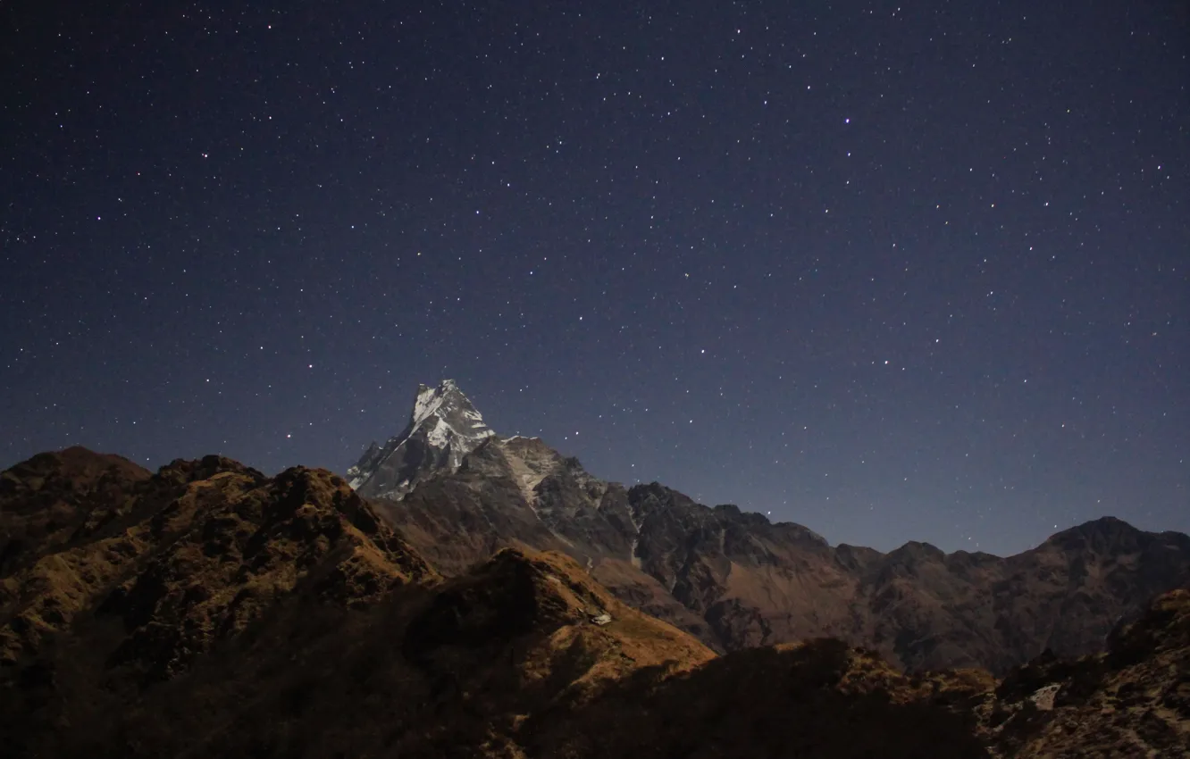 Фото обои небо, горы, ночь, природа, скалы, звёзды, Непал, Nepal